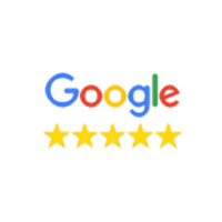 Google logo above five yellow stars on a white background, indicating a 5-star rating.